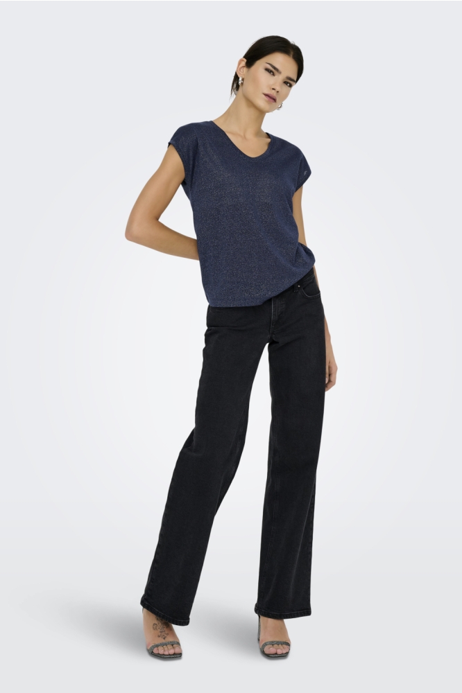 ONLSILVERY S/S V NECK LUREX TOP JRS 15136069 NIGHT SKY